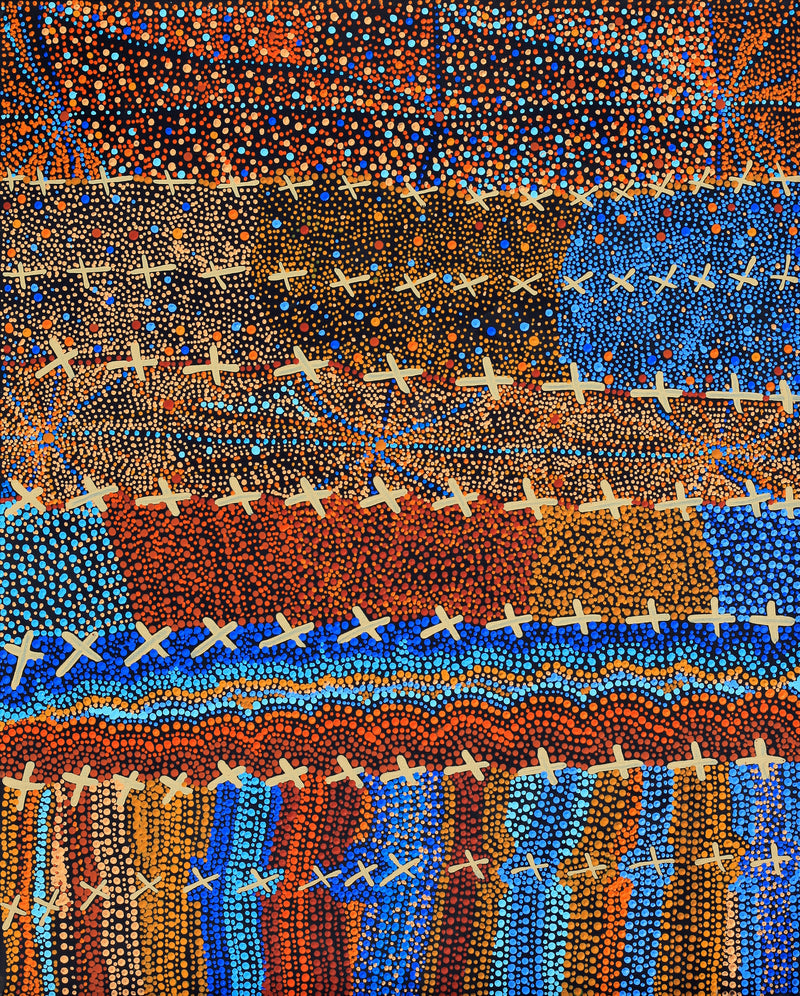 Aboriginal Artwork by Kershini Napaljarri Collins, Ngatijirri Jukurrpa (Budgerigar Dreaming), 76x61cm