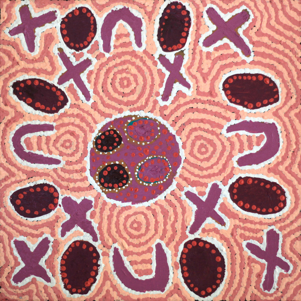 Aboriginal Artwork by Kershini Napaljarri Collins, Ngatijirri Jukurrpa (Budgerigar Dreaming), 30x30cm
