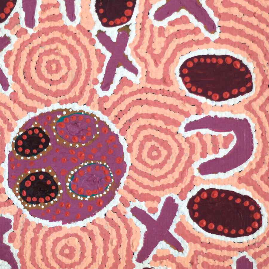 Aboriginal Artwork by Kershini Napaljarri Collins, Ngatijirri Jukurrpa (Budgerigar Dreaming), 30x30cm