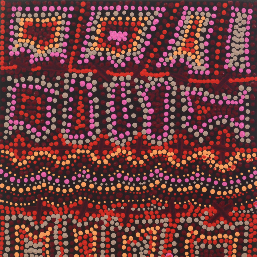 Aboriginal Artwork by Kershini Napaljarri Collins, Ngatijirri Jukurrpa (Budgerigar Dreaming), 30x30cm