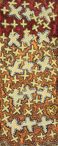 Aboriginal Artwork by Kershini Napaljarri Collins, Ngatijirri Jukurrpa (Budgerigar Dreaming), 76x30cm