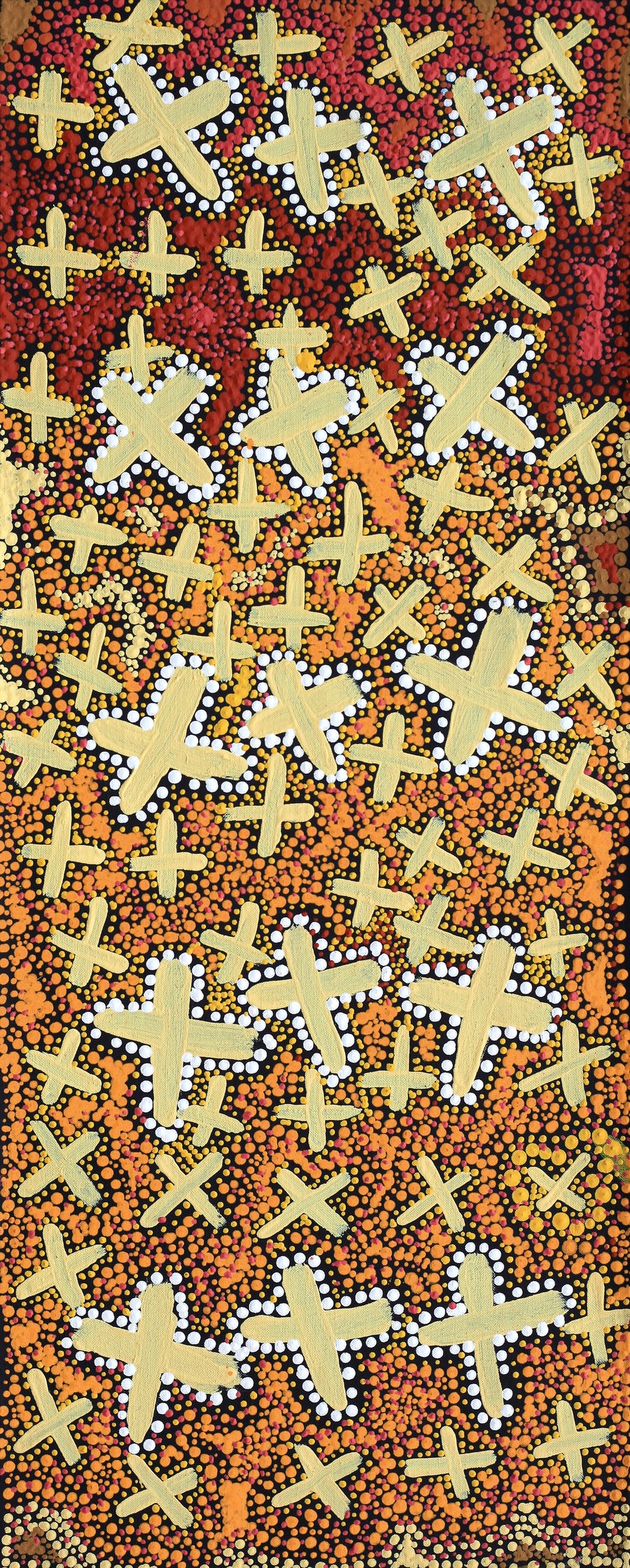 Aboriginal Artwork by Kershini Napaljarri Collins, Ngatijirri Jukurrpa (Budgerigar Dreaming), 76x30cm