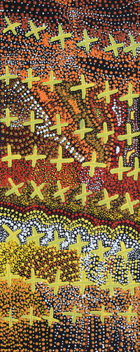 Aboriginal Artwork by Kershini Napaljarri Collins, Ngatijirri Jukurrpa (Budgerigar Dreaming), 76x30cm