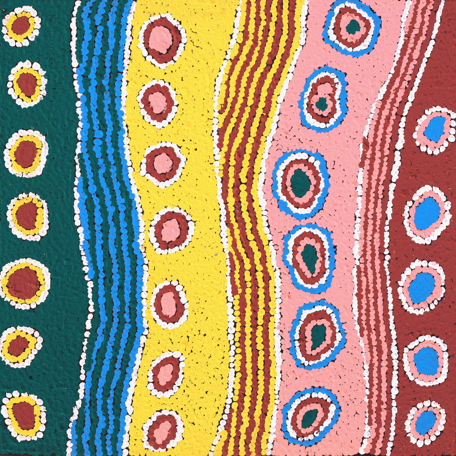 Aboriginal Artwork by Kieran Japangardi Michaels, Lappi Lappi Jukurrpa, 30x30cm