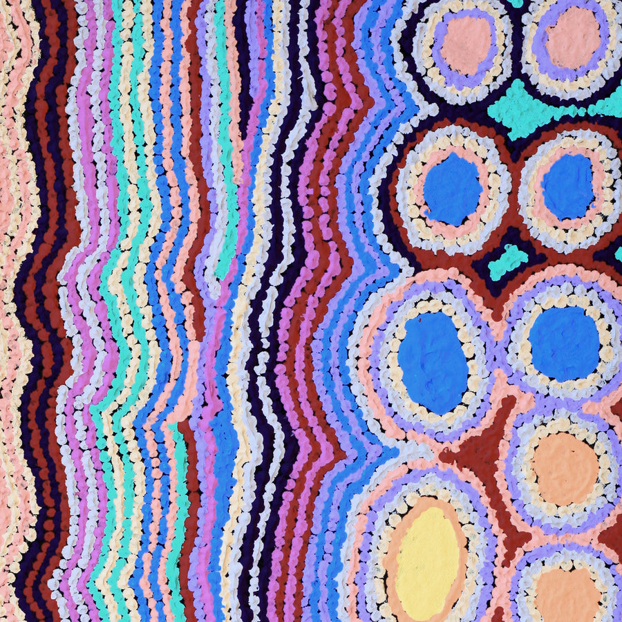 Aboriginal Artwork by Kieran Japangardi Michaels, Lappi Lappi Jukurrpa, 61x30cm