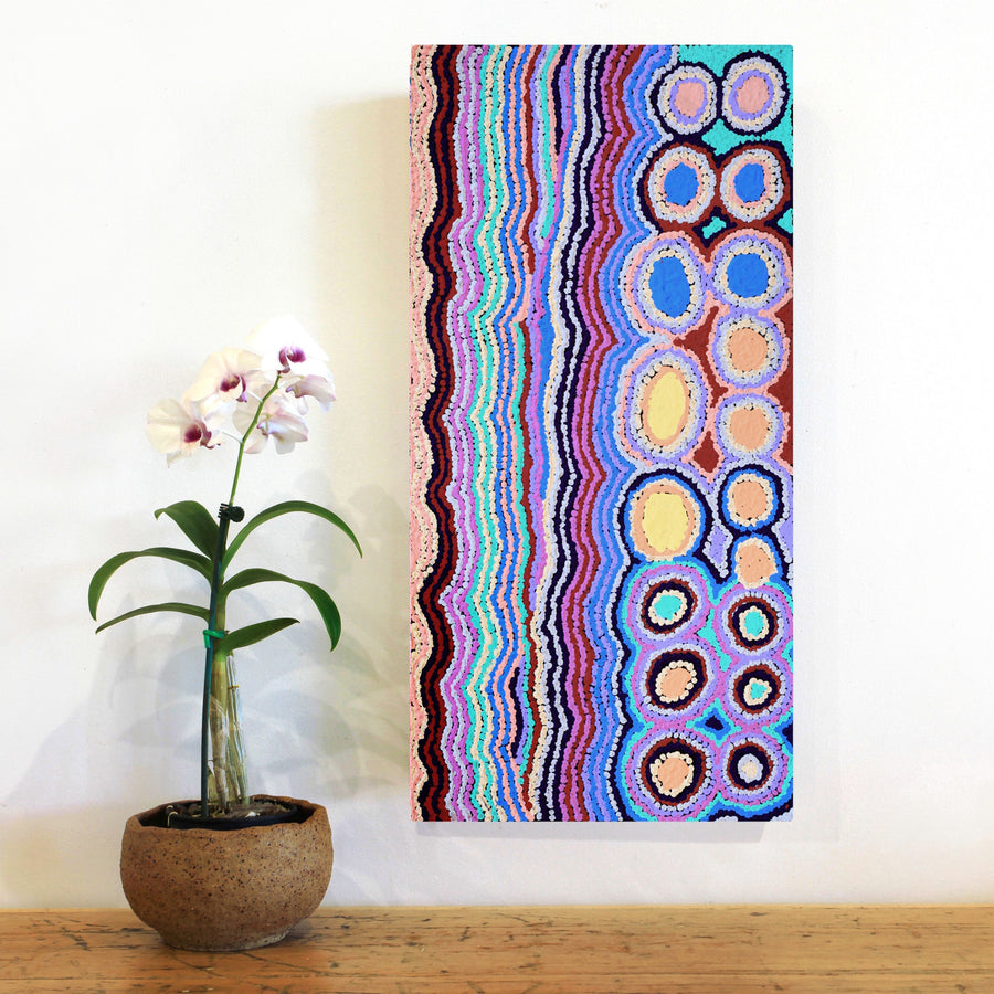 Aboriginal Artwork by Kieran Japangardi Michaels, Lappi Lappi Jukurrpa, 61x30cm