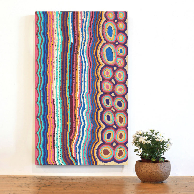 Aboriginal Artwork by Kieran Japangardi Michaels, Lappi Lappi Jukurrpa, 76x46cm