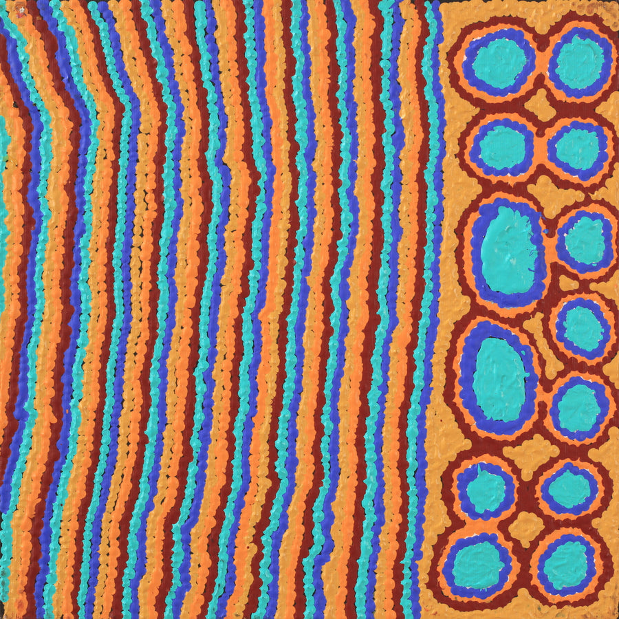 Aboriginal Artwork by Kieran Japangardi Michaels, Lappi Lappi Jukurrpa, 30x30cm