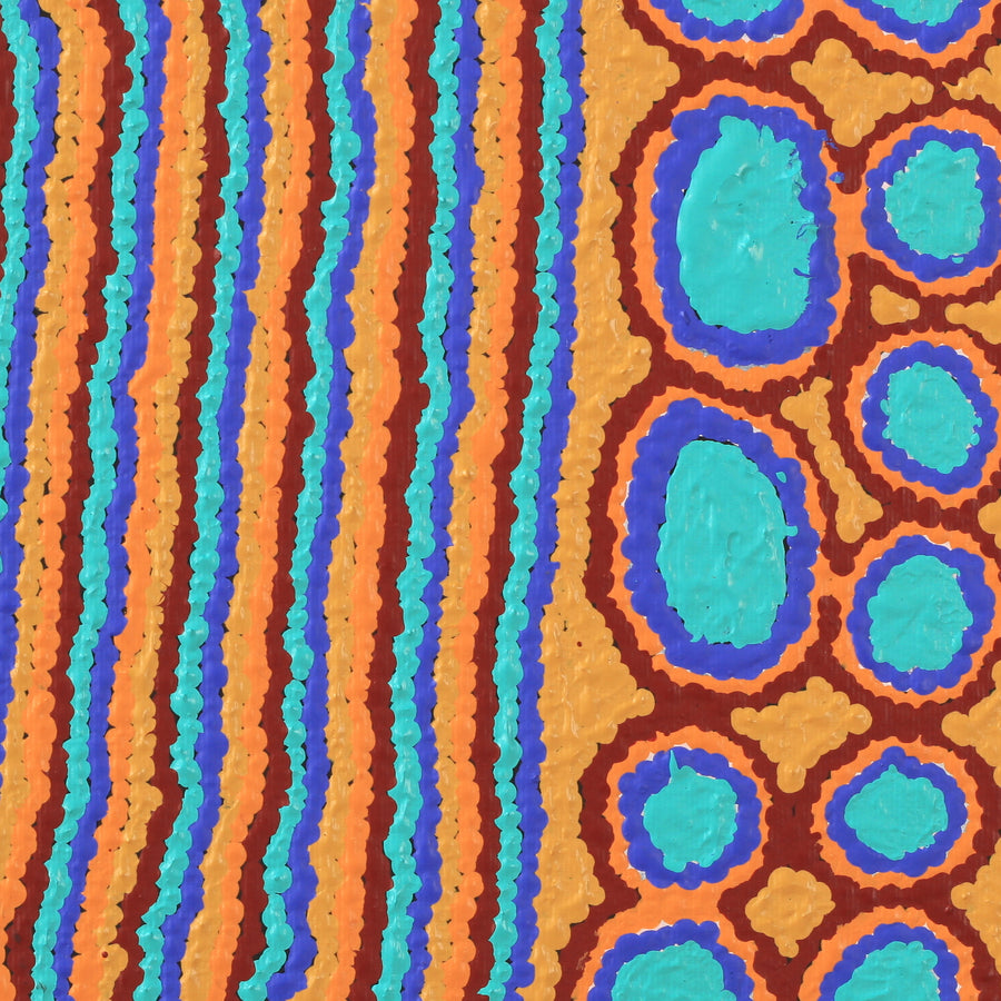 Aboriginal Artwork by Kieran Japangardi Michaels, Lappi Lappi Jukurrpa, 30x30cm