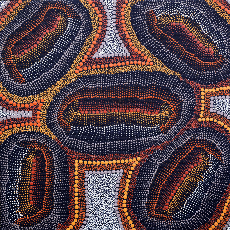 Aboriginal Artwork by Kirsten Nangala Egan, Ngapa Jukurrpa (Water Dreaming) - Puyurru, 30x30cm