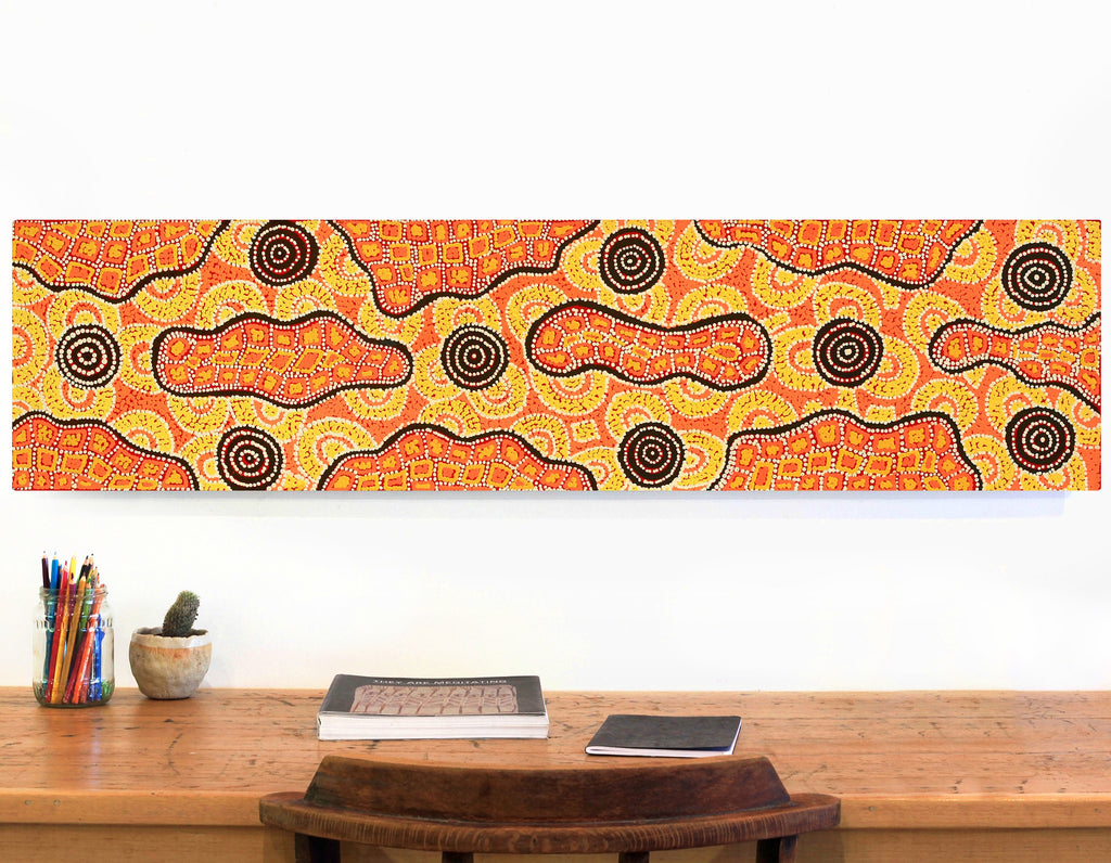 Aboriginal Artwork by Kirsty-Anne Napanangka Martin, Mina Mina Jukurrpa - Ngalyipi, 122x30cm