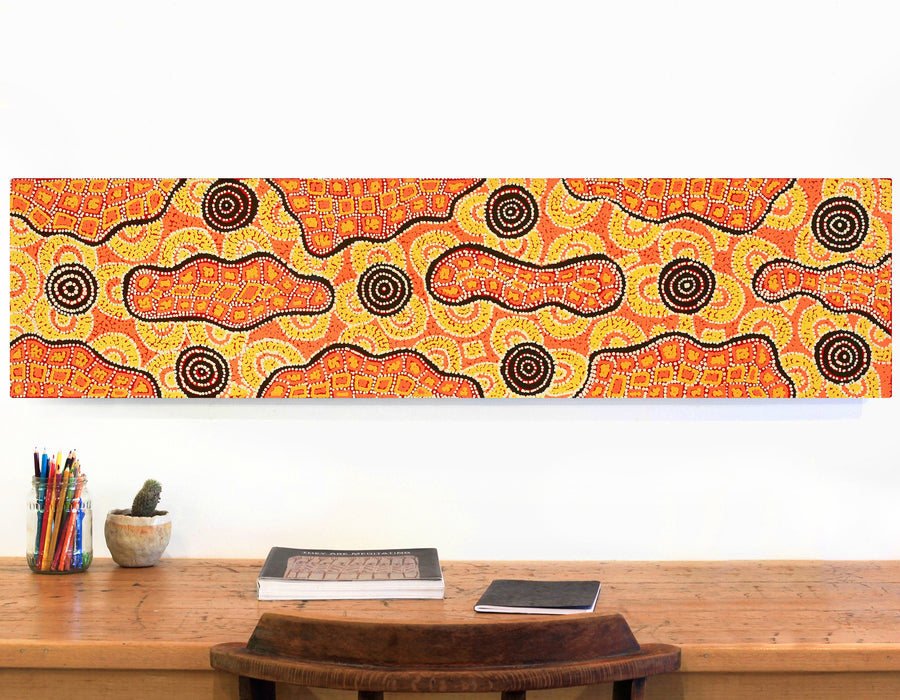 Aboriginal Artwork by Kirsty-Anne Napanangka Martin, Mina Mina Jukurrpa - Ngalyipi, 122x30cm