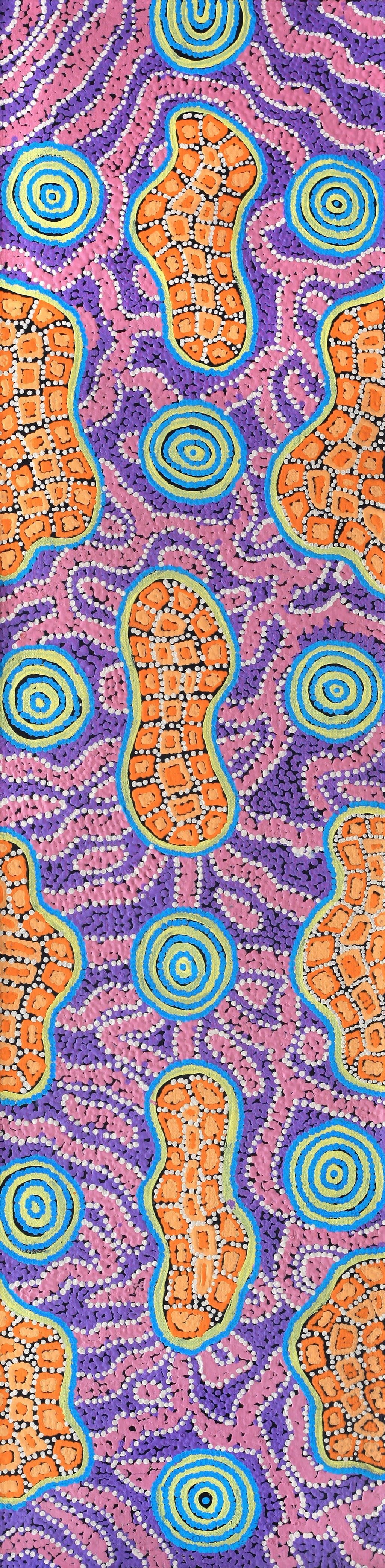 Aboriginal Artwork by Kirsty Anne Napanangka Martin, Mina Mina Jukurrpa - Ngalyipi, 122x30cm