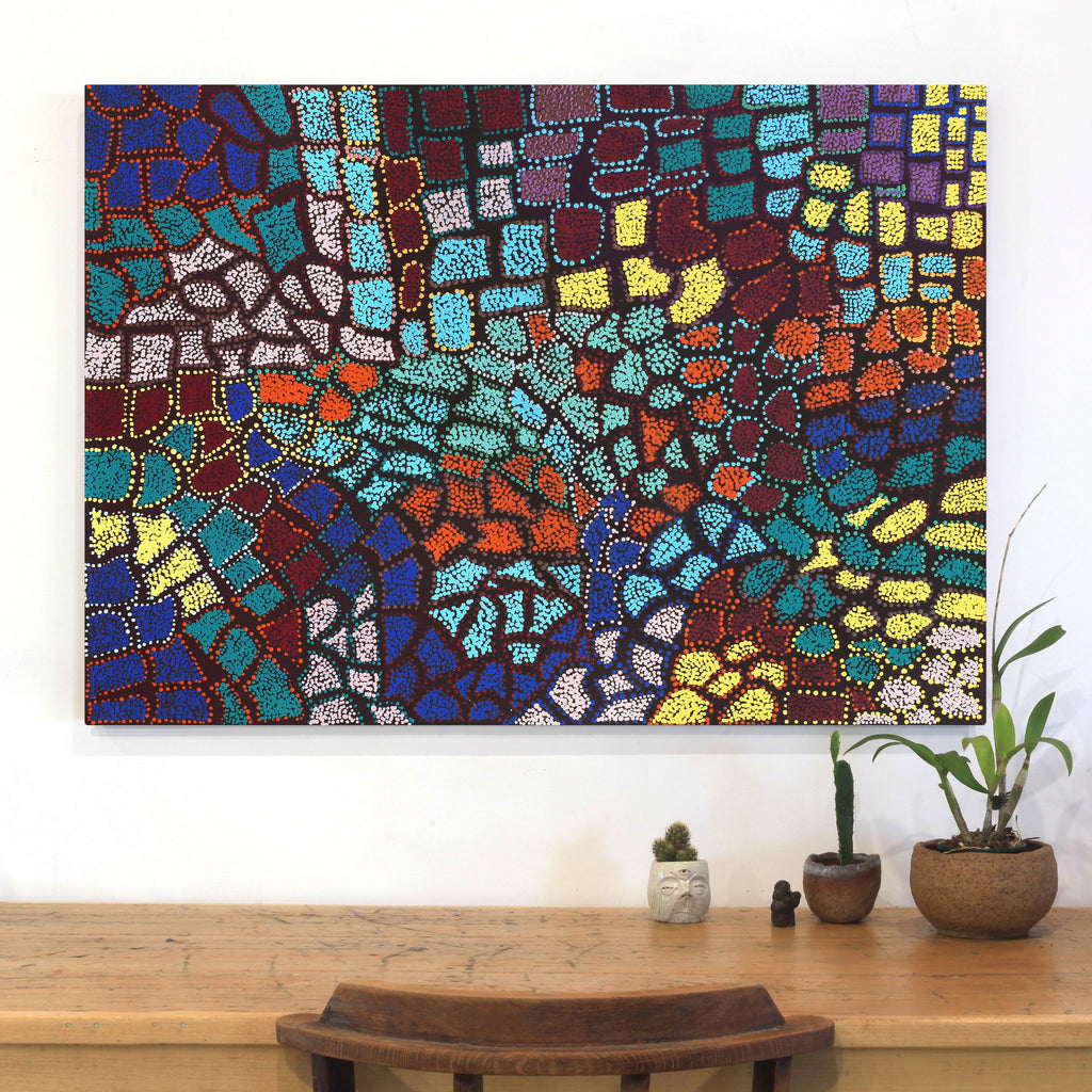 Aboriginal Artwork by Laketta Nampijinpa Turner, Pamapardu Jukurrpa - Warntungurru, 107x76cm