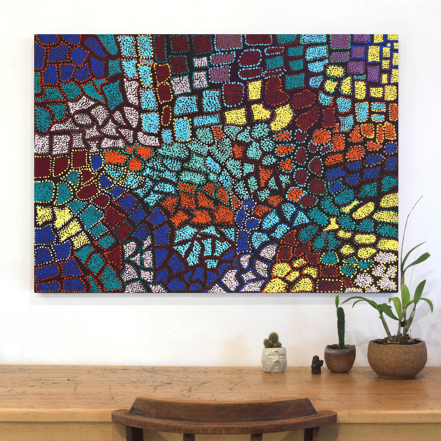 Aboriginal Artwork by Laketta Nampijinpa Turner, Pamapardu Jukurrpa - Warntungurru, 107x76cm