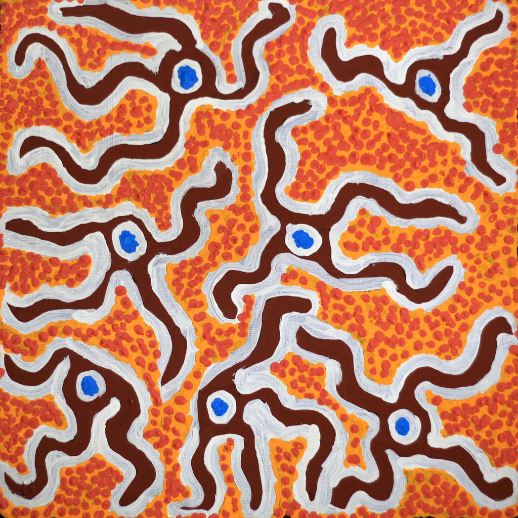 Aboriginal Artwork by Lucky Nampijinpa Langdon, Watiya-warnu Jukurrpa (Seed Dreaming), 30x30cm