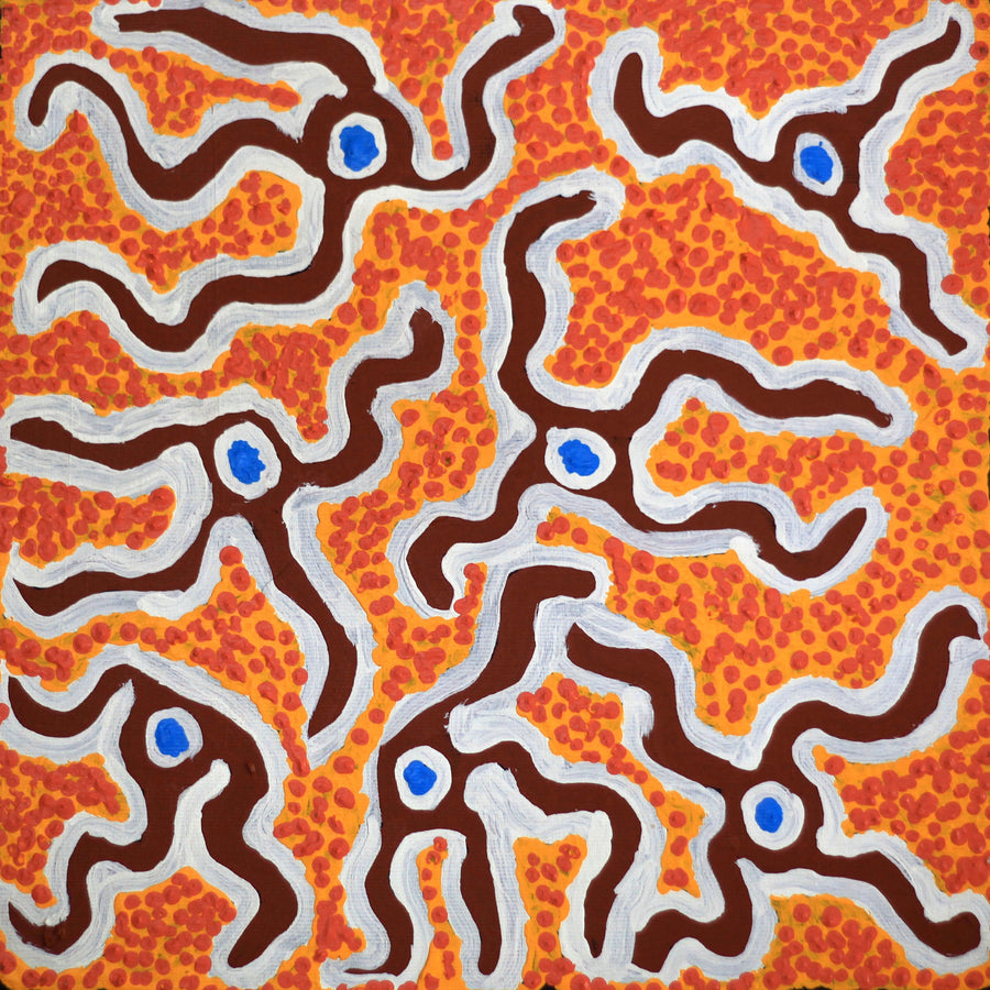 Aboriginal Artwork by Lucky Nampijinpa Langdon, Watiya-warnu Jukurrpa (Seed Dreaming), 30x30cm