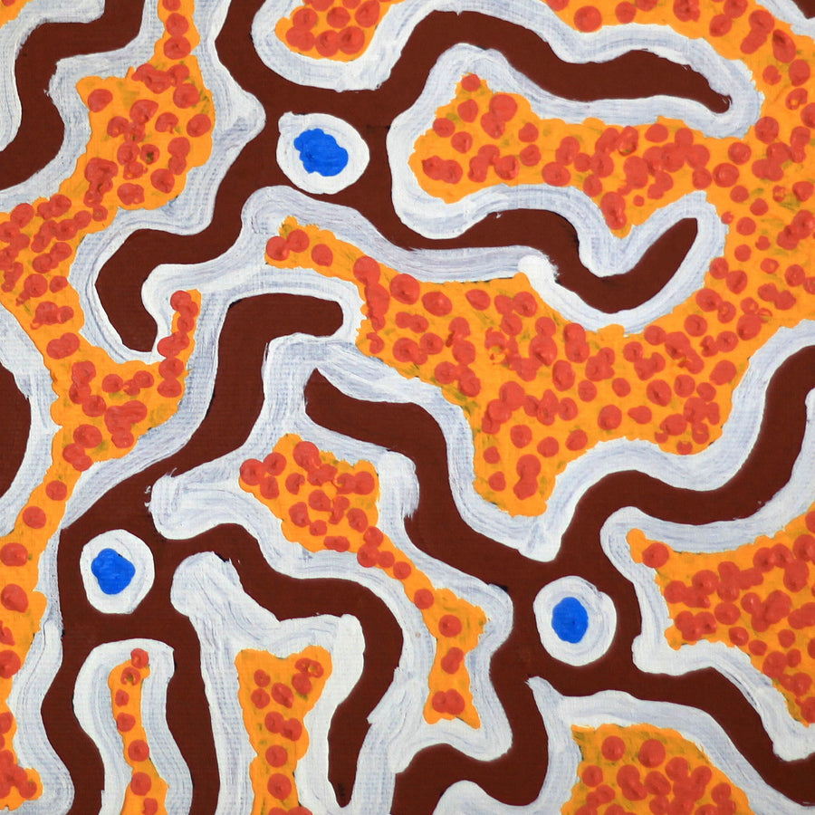 Aboriginal Artwork by Lucky Nampijinpa Langdon, Watiya-warnu Jukurrpa (Seed Dreaming), 30x30cm