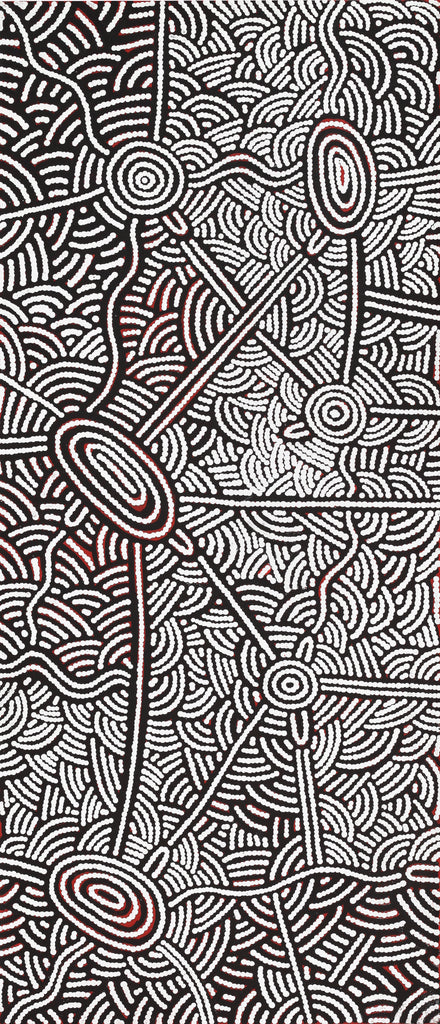 Aboriginal Artwork by Leah Nampijinpa Sampson, Ngapa Jukurrpa - Pirlinyarnu, 107x46cm