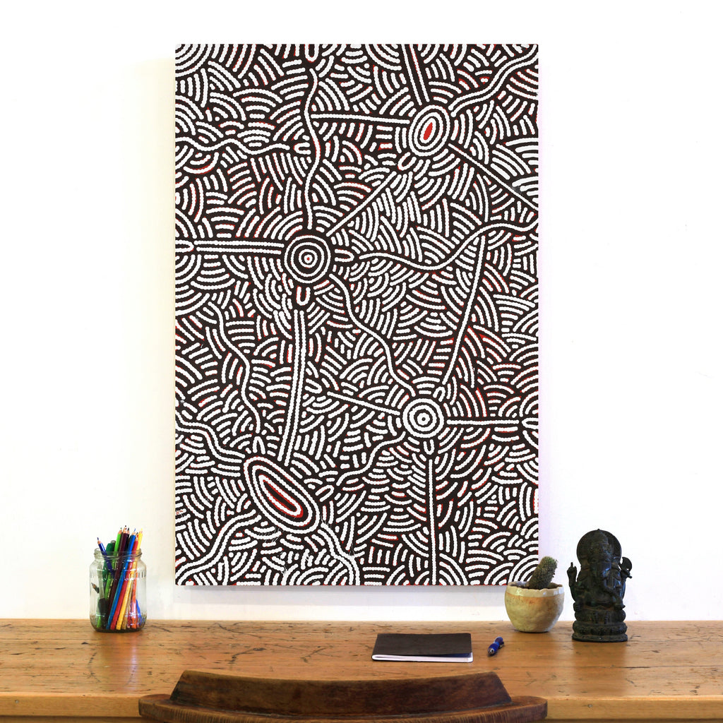 Aboriginal Artwork by Leah Nampijinpa Sampson, Ngapa Jukurrpa - Pirlinyarnu, 91x61cm