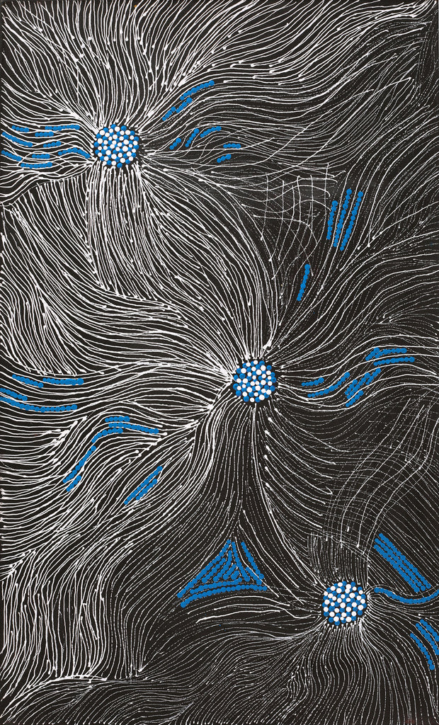 Aboriginal Artwork by Leah Nampijinpa Sampson, Ngapa Jukurrpa - Pirlinyarnu, 76x46cm