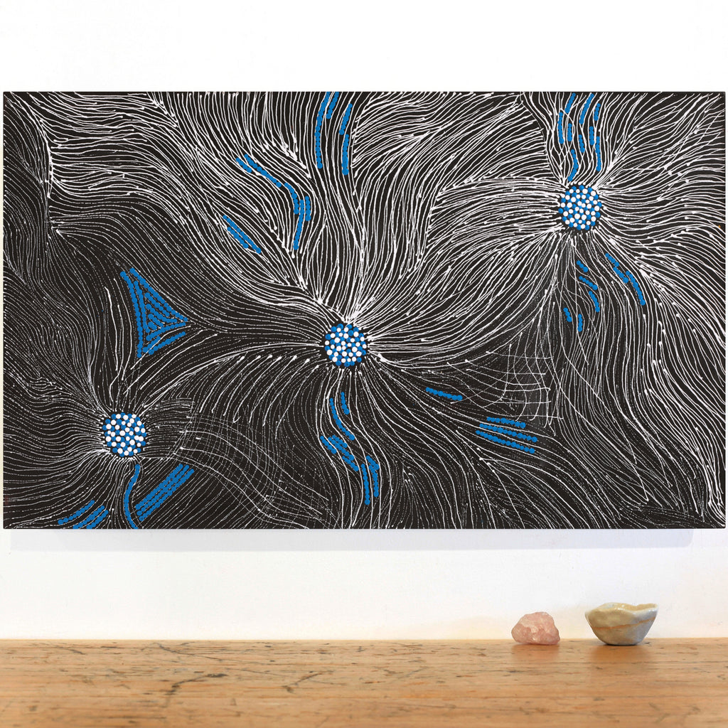 Aboriginal Artwork by Leah Nampijinpa Sampson, Ngapa Jukurrpa - Pirlinyarnu, 76x46cm