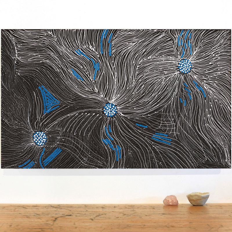 Aboriginal Artwork by Leah Nampijinpa Sampson, Ngapa Jukurrpa - Pirlinyarnu, 76x46cm