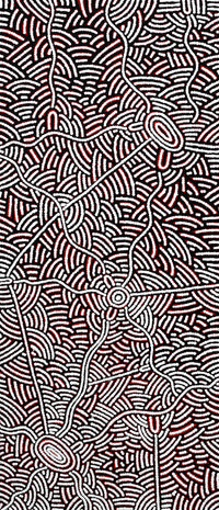 Aboriginal Artwork by Leah Nampijinpa Sampson, Ngapa Jukurrpa - Pirlinyarnu, 107x46cm