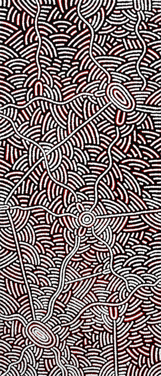 Aboriginal Art by Leah Nampijinpa Sampson, Ngapa Jukurrpa - Pirlinyarnu, 107x46cm - ART ARK®