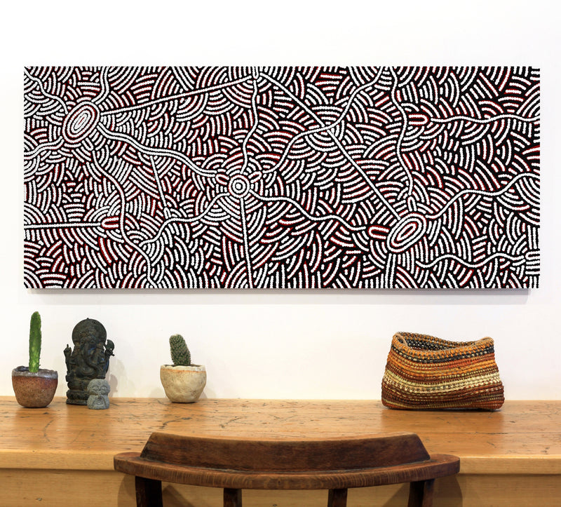 Aboriginal Artwork by Leah Nampijinpa Sampson, Ngapa Jukurrpa - Pirlinyarnu, 107x46cm