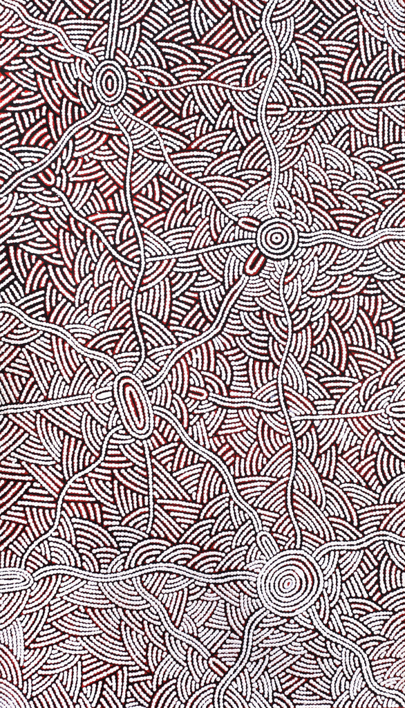 Aboriginal Artwork by Leah Nampijinpa Sampson, Ngapa Jukurrpa - Pirlinyarnu, 107x61cm