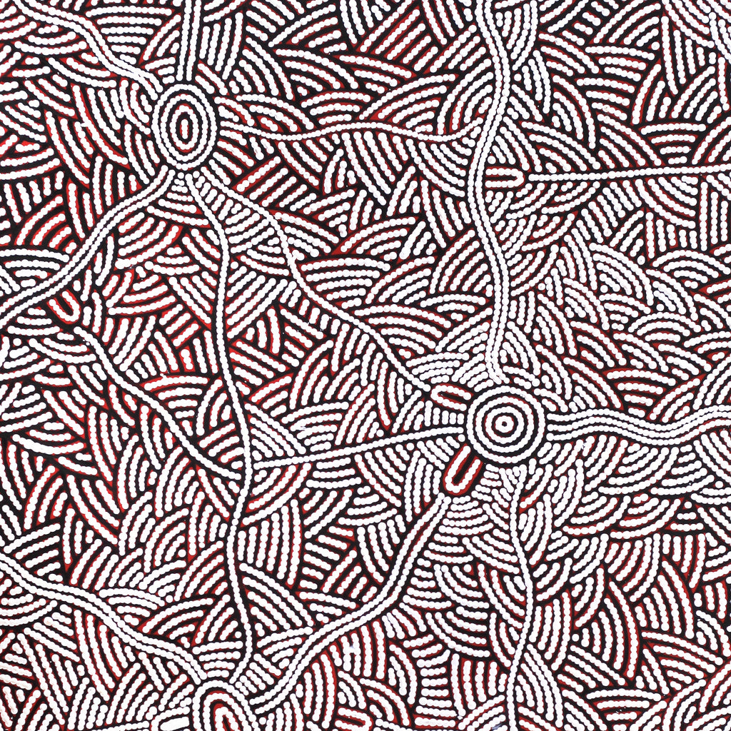 Aboriginal Artwork by Leah Nampijinpa Sampson, Ngapa Jukurrpa - Pirlinyarnu, 107x61cm