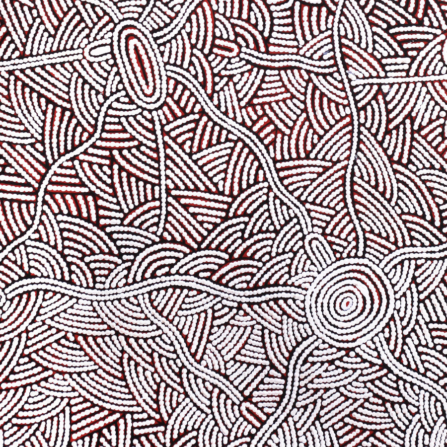 Aboriginal Artwork by Leah Nampijinpa Sampson, Ngapa Jukurrpa - Pirlinyarnu, 107x61cm