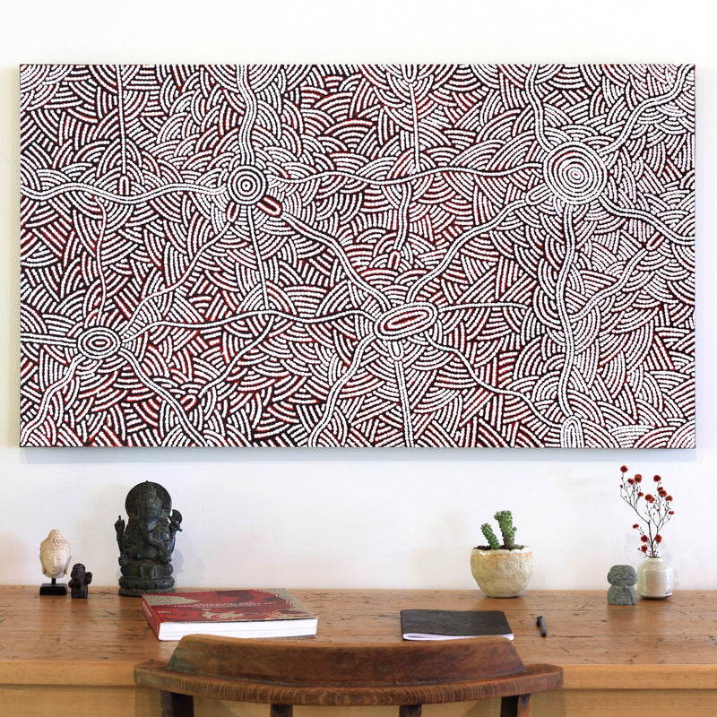 Aboriginal Artwork by Leah Nampijinpa Sampson, Ngapa Jukurrpa - Pirlinyarnu, 107x61cm