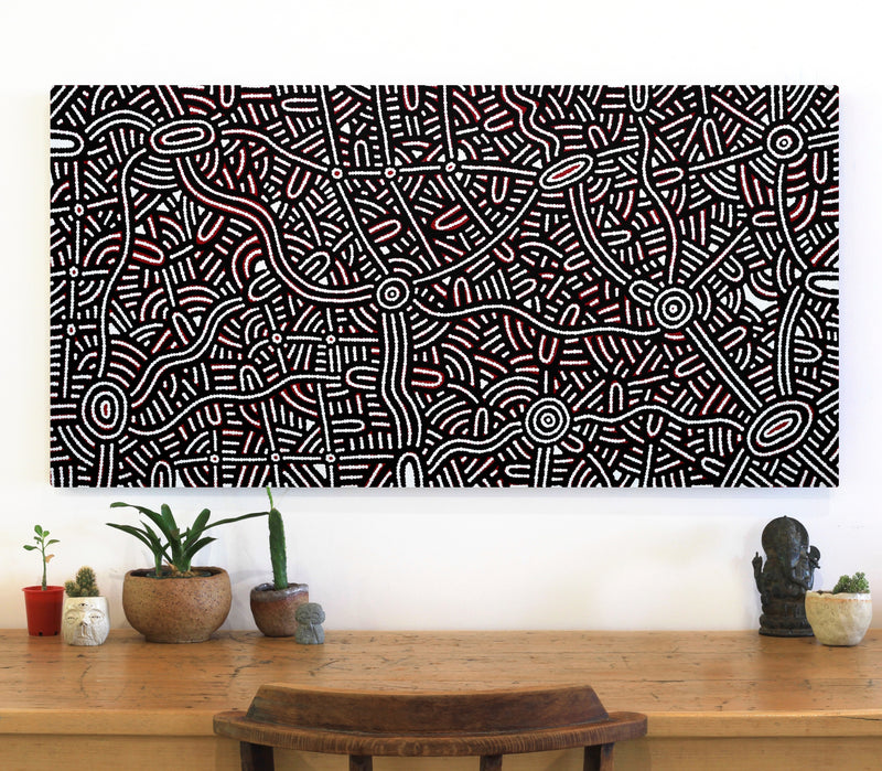 Aboriginal Artwork by Leah Nampijinpa Sampson, Ngapa Jukurrpa - Puyurru, 122x61cm