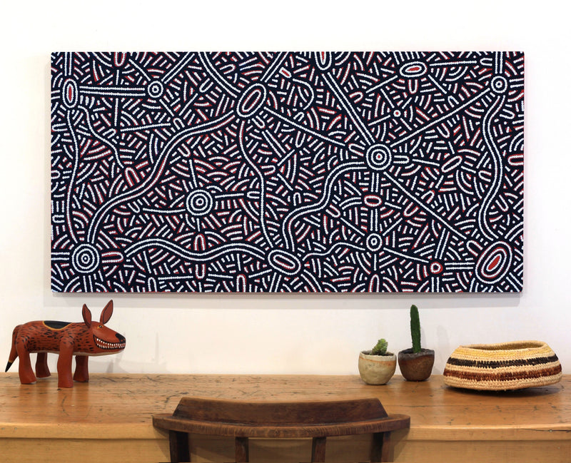 Aboriginal Artwork by Leah Nampijinpa Sampson, Ngapa Jukurrpa - Puyurru, 122x61cm