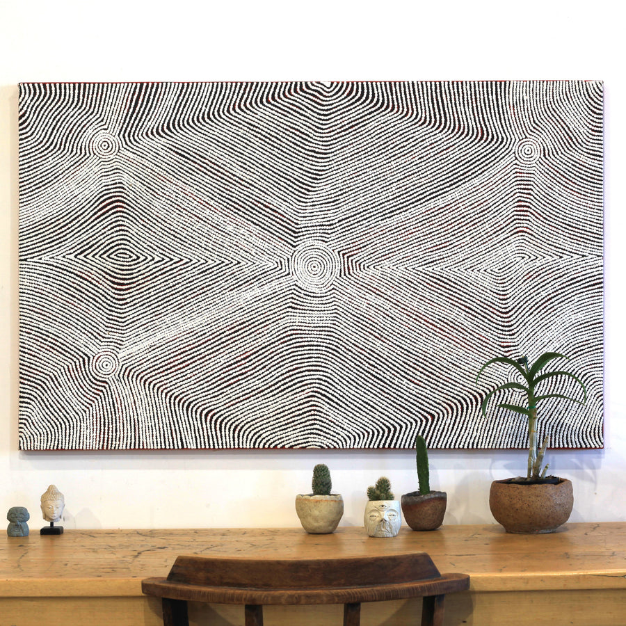 Aboriginal Artwork by Leah Nampijinpa Sampson, Ngapa Jukurrpa (Water Dreaming) - Pirlinyarnu, 122x76cm