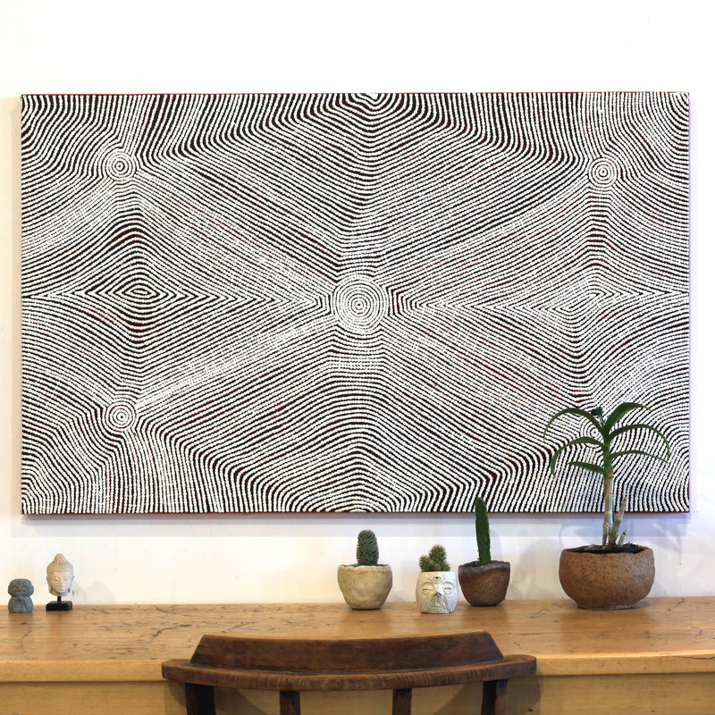 Aboriginal Artwork by Leah Nampijinpa Sampson, Ngapa Jukurrpa (Water Dreaming) - Pirlinyarnu, 122x76cm