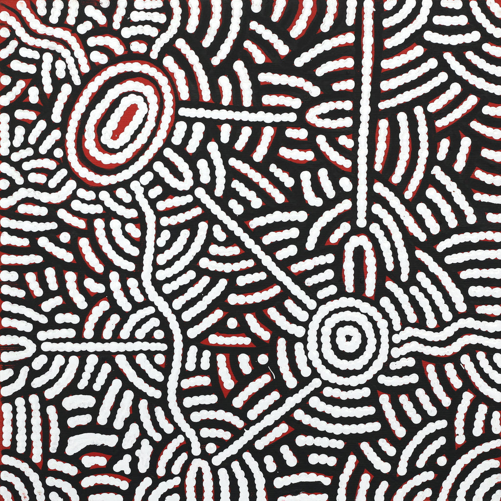 Aboriginal Artwork by Leah Nampijinpa Sampson, Ngapa Jukurrpa - Pirlinyarnu, 30x30cm