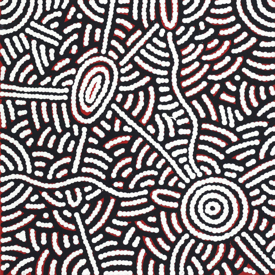 Aboriginal Artwork by Leah Nampijinpa Sampson, Ngapa Jukurrpa - Pirlinyarnu, 30x30cm