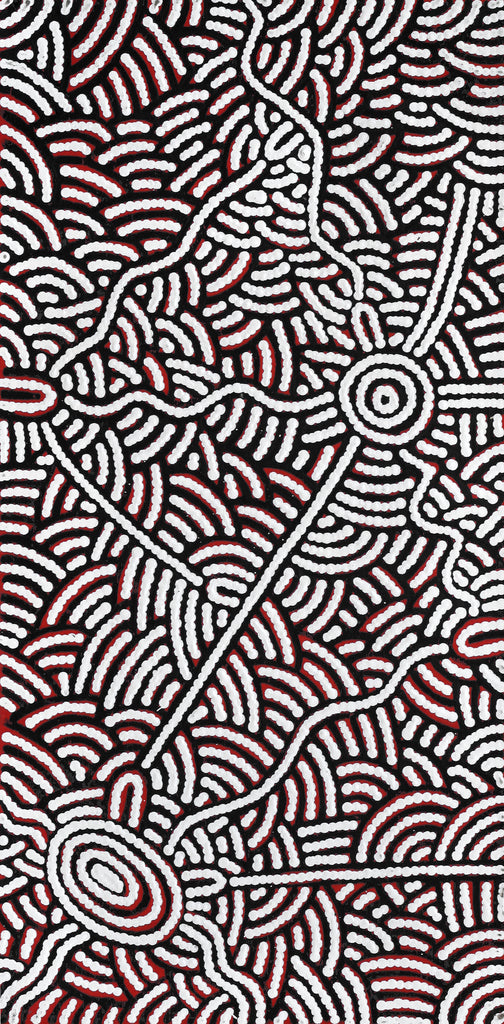 Aboriginal Artwork by Leah Nampijinpa Sampson, Ngapa Jukurrpa - Pirlinyarnu, 61x30cm