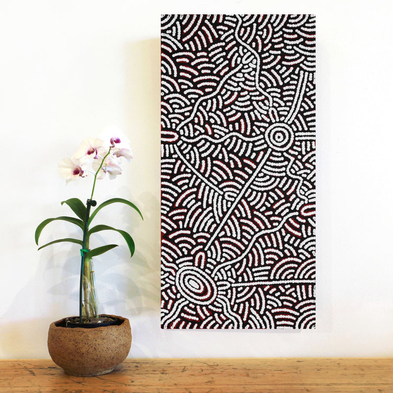 Aboriginal Artwork by Leah Nampijinpa Sampson, Ngapa Jukurrpa - Pirlinyarnu, 61x30cm