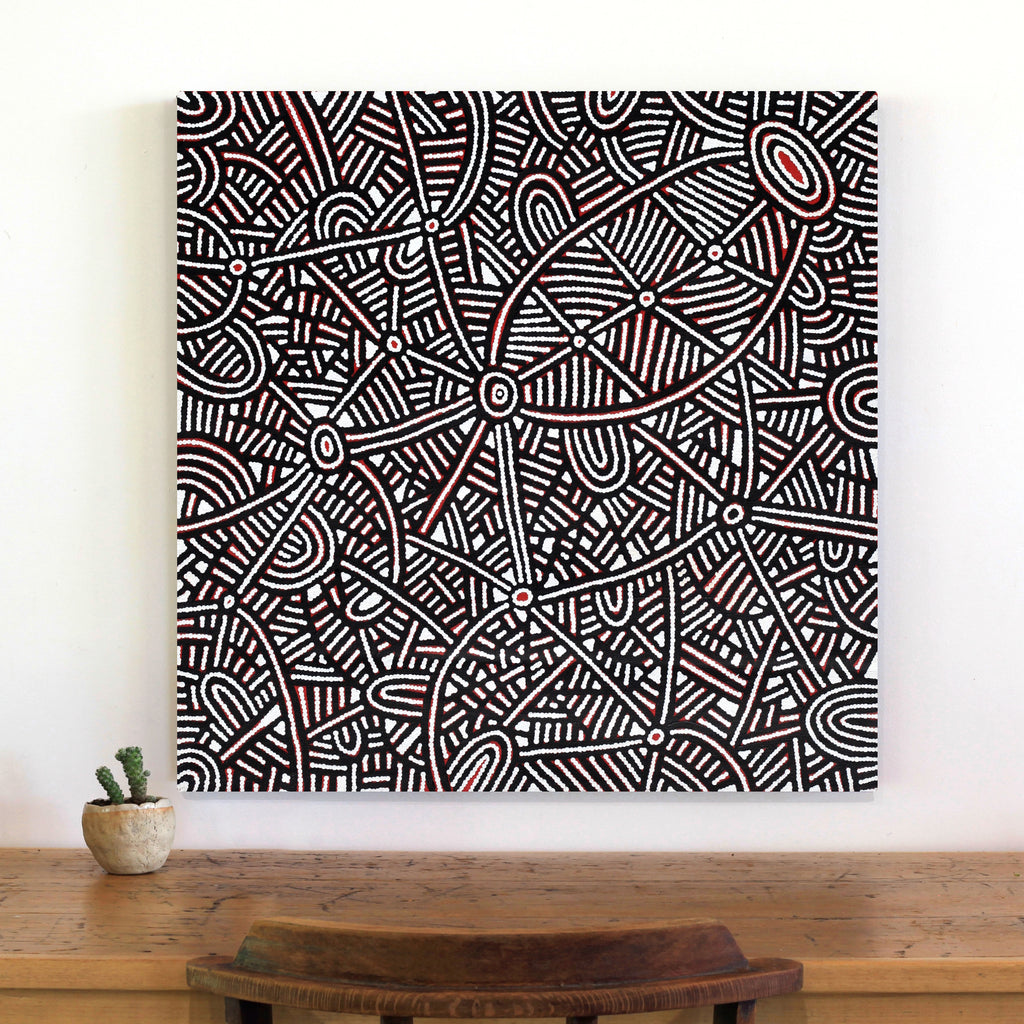 Aboriginal Artwork by Leah Nampijinpa Sampson, Ngapa Jukurrpa - Puyurru, 76x76cm