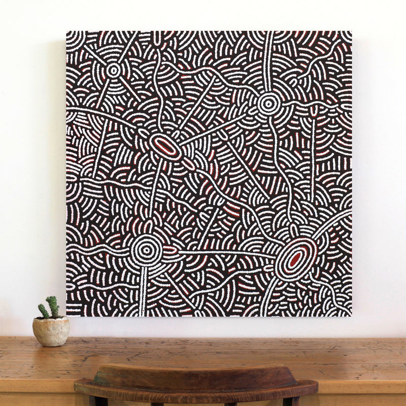 Aboriginal Artwork by Leah Nampijinpa Sampson, Ngapa Jukurrpa - Pirlinyarnu, 76x76cm