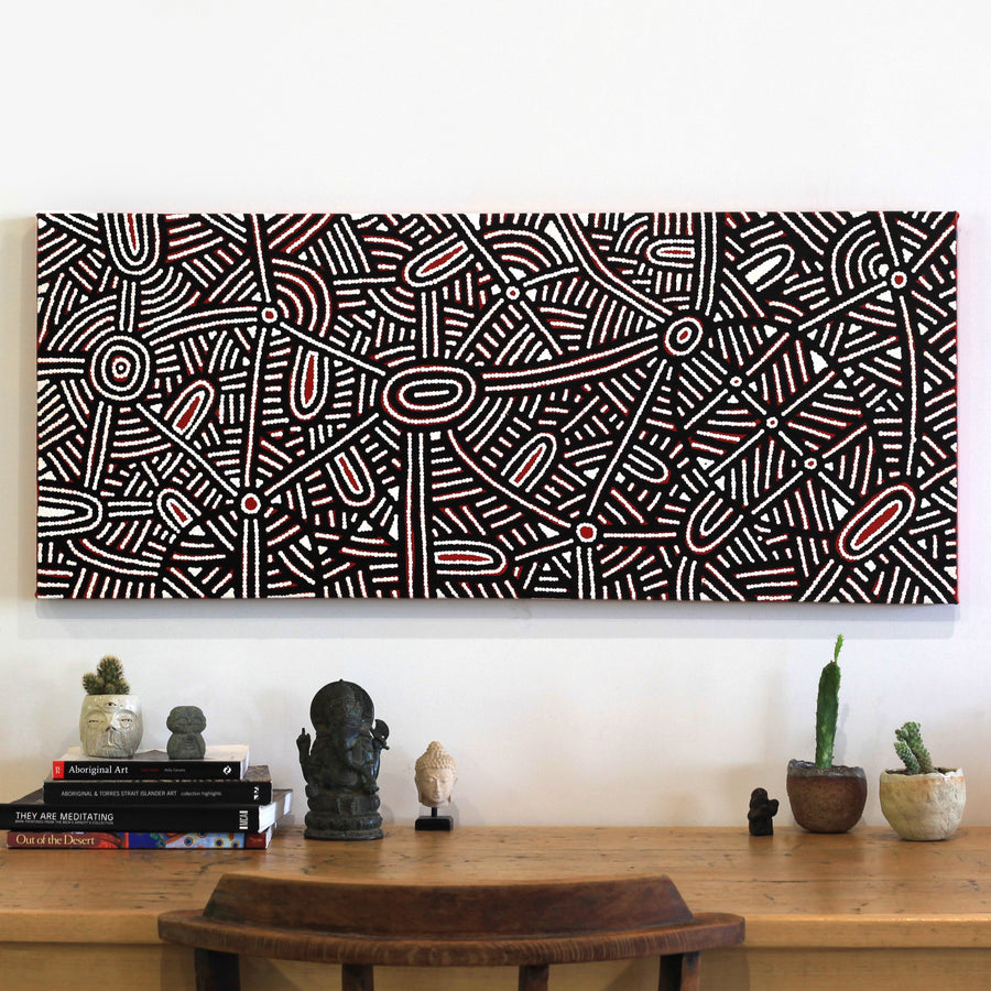 Aboriginal Artwork by Leah Nampijinpa Sampson, Ngapa Jukurrpa - Puyurru, 107x46cm