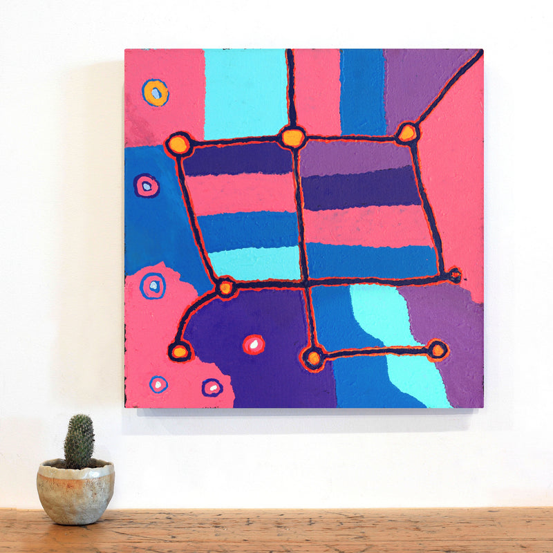 Aboriginal Artwork by Leanne Nungarrayi Jurrah, Yankirri Jukurrpa (Emu Dreaming) - Ngarlikurlangu, 46x46cm