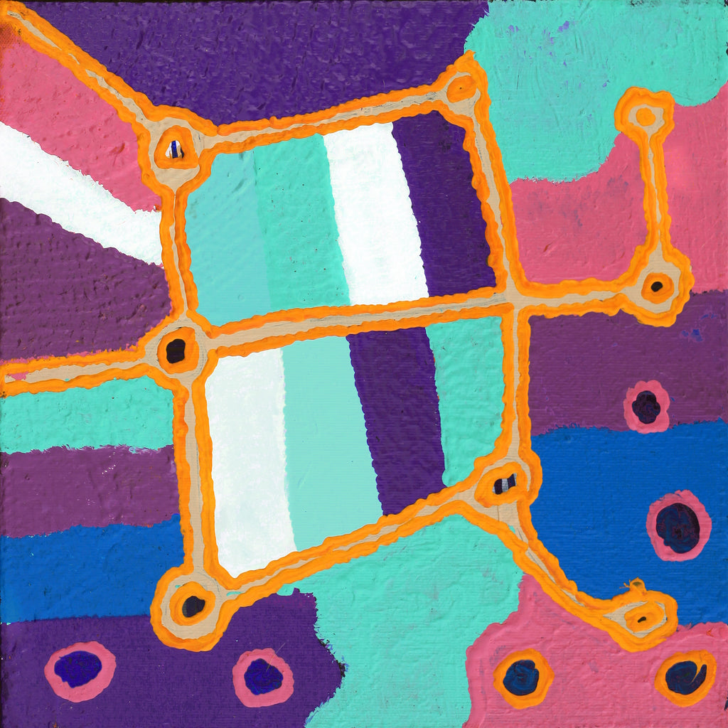 Aboriginal Artwork by Leanne Nungarrayi Jurrah, Yankirri Jukurrpa (Emu Dreaming) - Ngarlikurlangu, 30x30cm