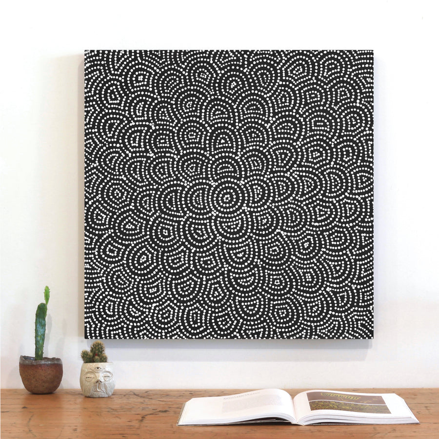 Aboriginal Artwork by Leavannia Nampijinpa Watson, Ngapa Jukurrpa (Water Dreaming) - Puyurru, 61x61cm