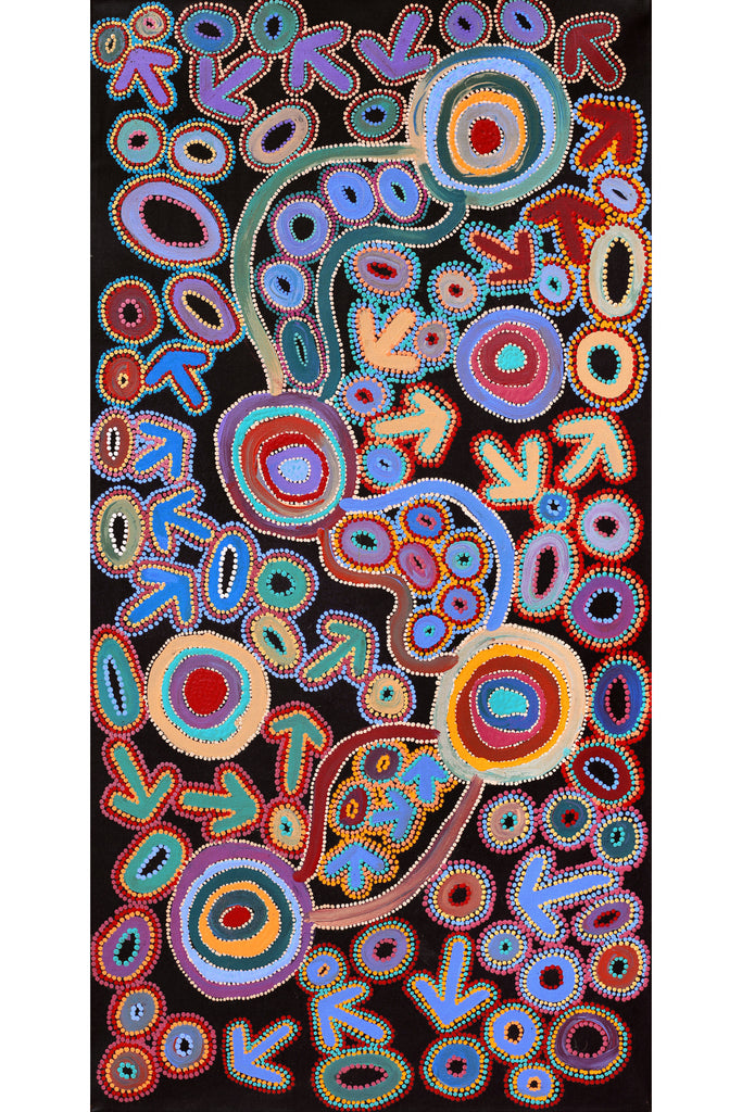 Aboriginal Artwork by Lee Nangala Gallagher, Yankirri Jukurrpa (Emu Dreaming) - Ngarlikurlangu, 122x61cm