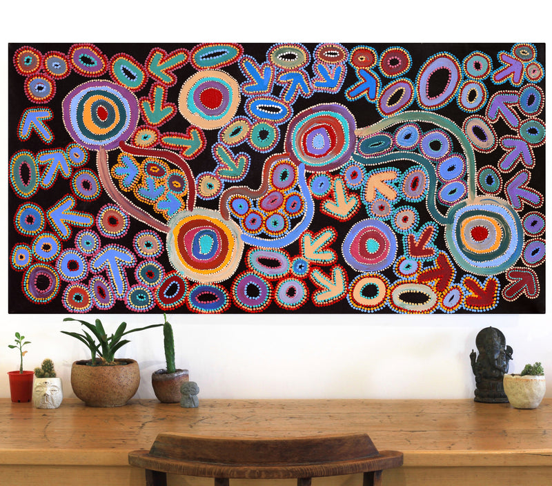 Aboriginal Artwork by Lee Nangala Gallagher, Yankirri Jukurrpa (Emu Dreaming) - Ngarlikurlangu, 122x61cm